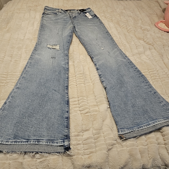 Express Denim - Express Light Blue Distressed Flare Jeans